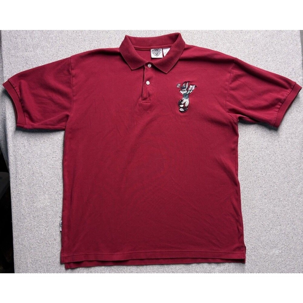 Vintage 90s Looney Tunes Bugs Bunny Golf Polo Shirt ACME Clothing Co. Large Red